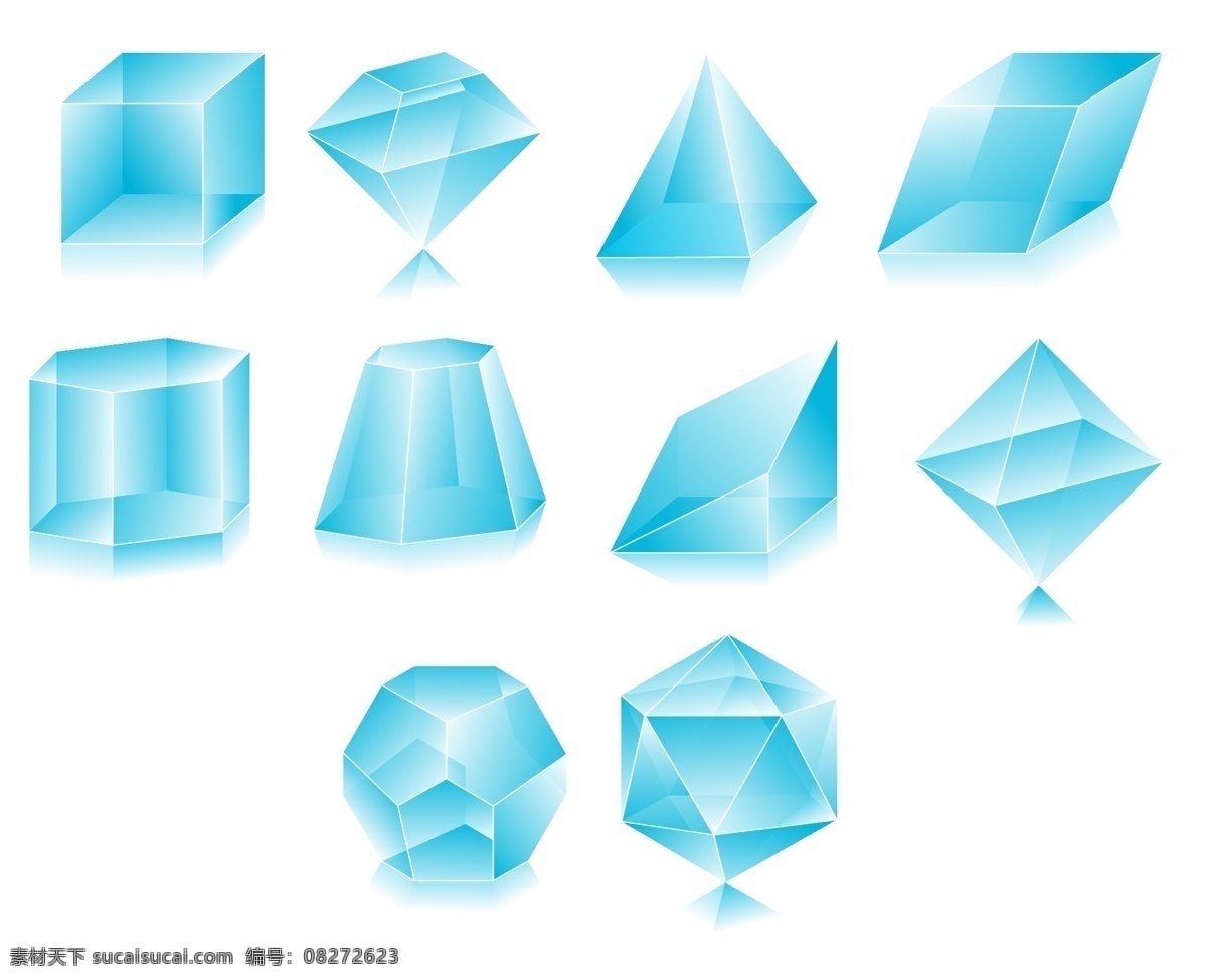 立体 水晶 物体 立方体 钻 三角锥 六面体 矢量图 日常生活