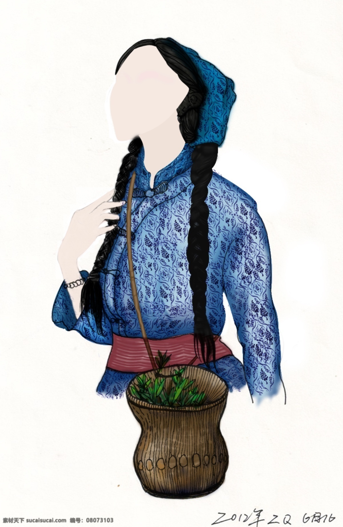 分层 采茶女 插画人物 名族 人物 人物模板下载 源文件 人物素材下载 民族人物 插画集