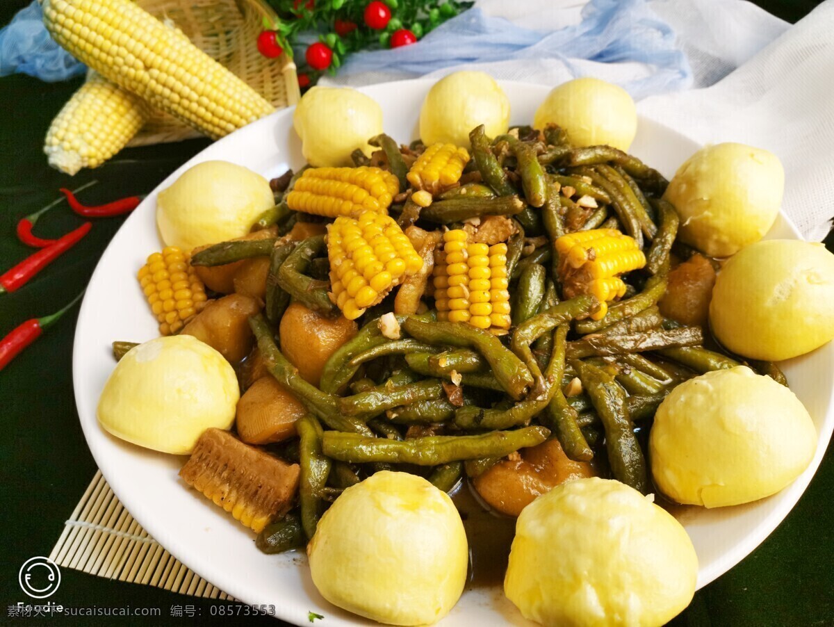 农家一锅出 农家菜 大锅炖 豆角 杂粮包 米 一锅出 大杂烩 餐饮美食 传统美食