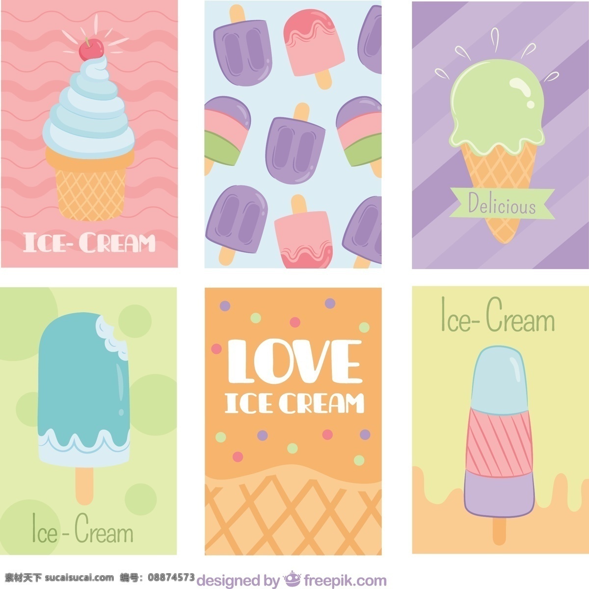 柔和 色调 装饰性 冰淇淋 卡片 采购产品食品 手 夏天 模板 手绘 颜色 冰 甜 粉彩 装饰 甜点 奶油 吃 季节 画 粗略的