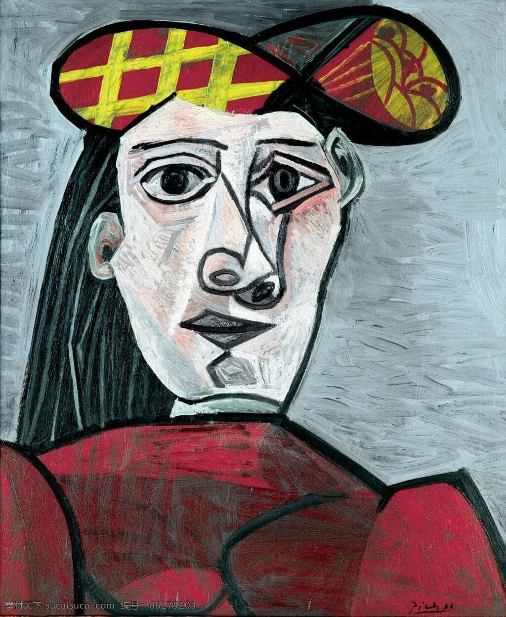 chapeau 西班牙 画家 巴勃罗 毕加索 抽象 油画 人物 人体 装饰画 au femme de buste 1943 家居装饰素材