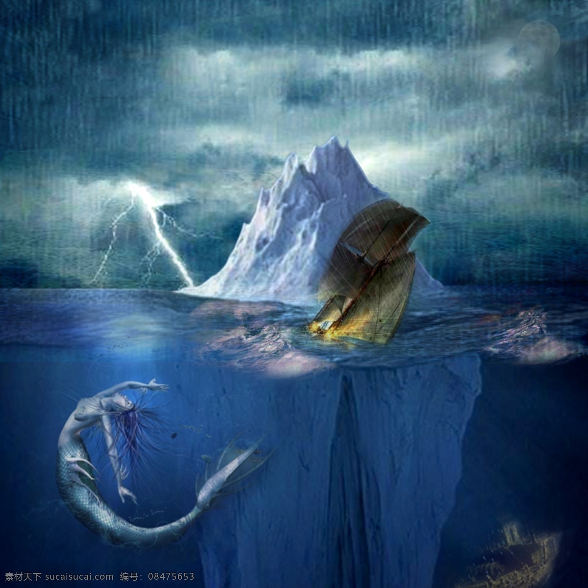 美人鱼的故事 美人鱼 暴风雨 童话故事 雷电 船