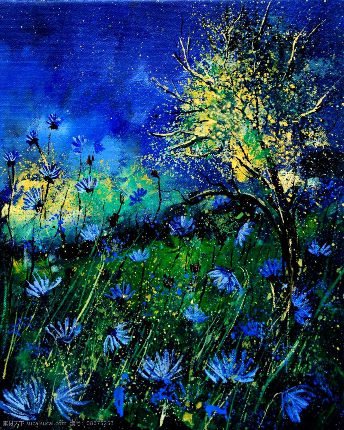 风景 风景画 挂画 花朵 绘画 绘画书法 景色 蓝色 油画 夜晚 设计素材 模板下载 蓝色的夜晚 油画风景 艺术 油画艺术 蓝色的花朵 野花 树木 蓝色的夜 西方油画 欧美油画 油画作品 文化艺术 家居装饰素材