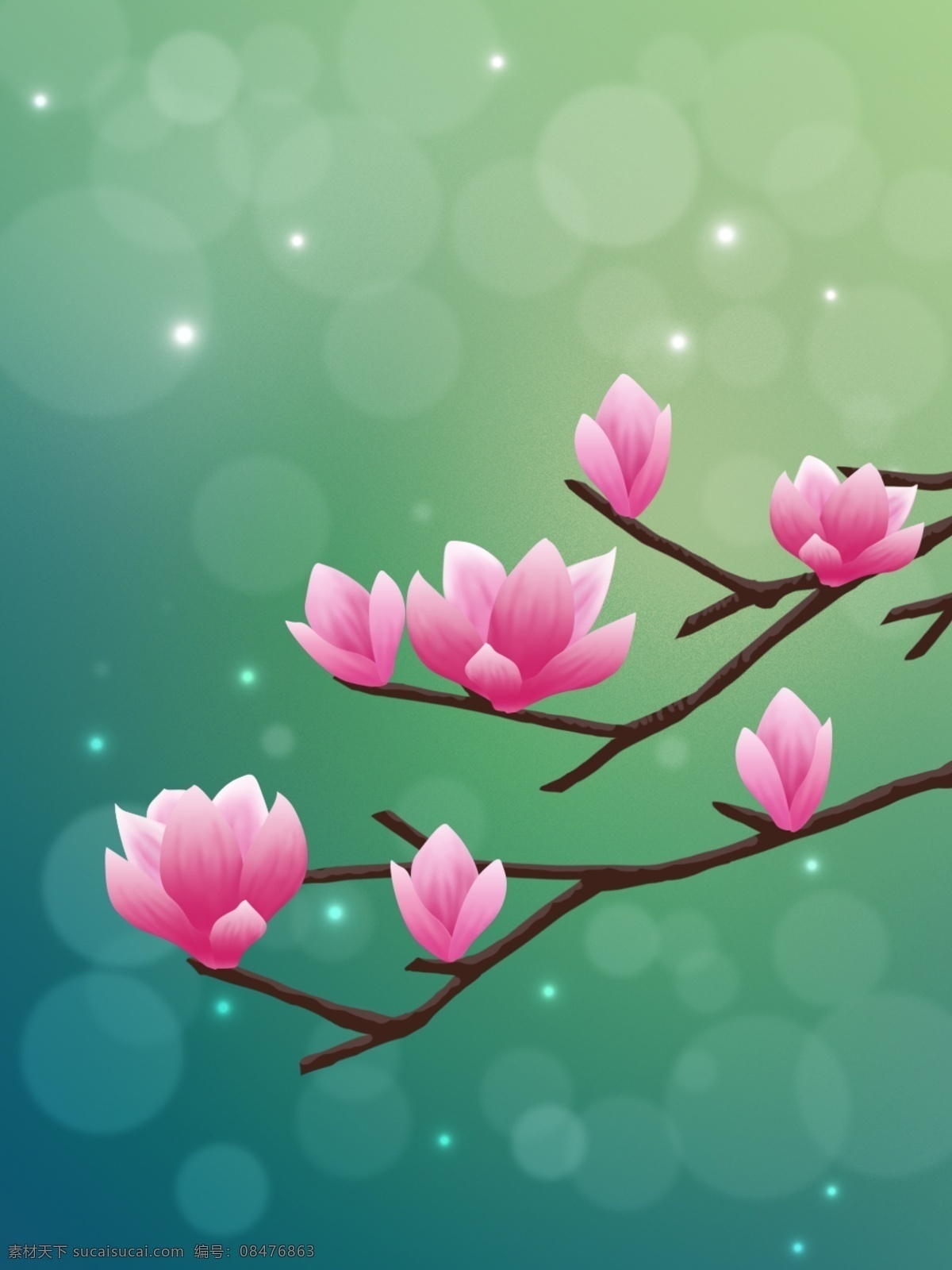 四月 花卉 玉兰 粉色 花 绿色 唯美 小 清新 背景 四月花卉 玉兰花 小清新