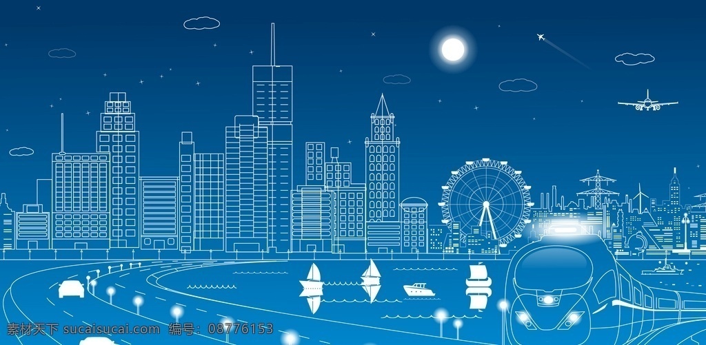 建筑线条 蓝色图片 马路线条 夜景线条 线条贴图 汽车路灯
