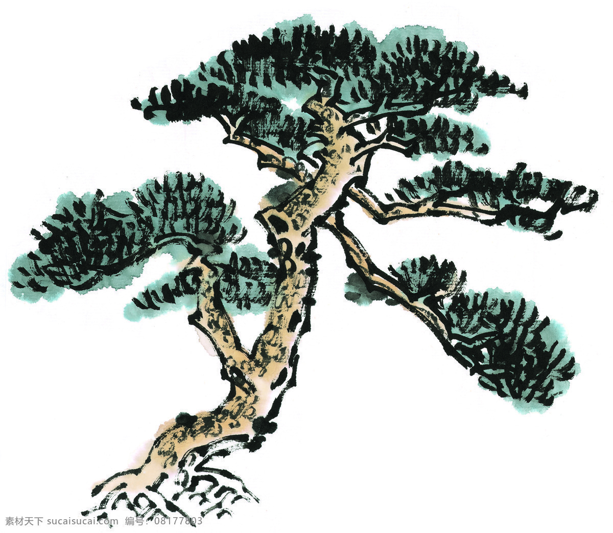 松竹 书画 中国画 美术 国画 设计素材 古树奇石 中国画篇 书画美术 白色