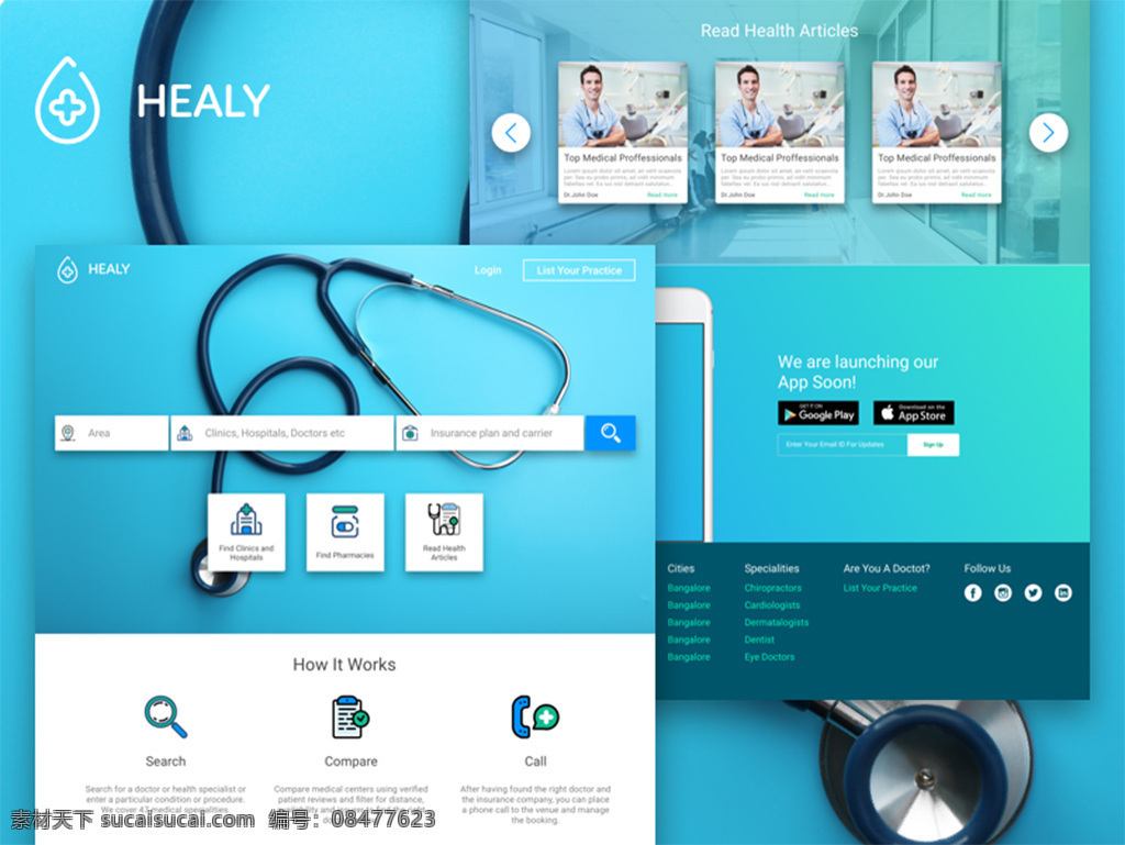 蓝色 系 健康 医疗 网页 落地 页 sketch 体检中心 网站设计 网页界面 网页模板 个性设计 ui界面 格式