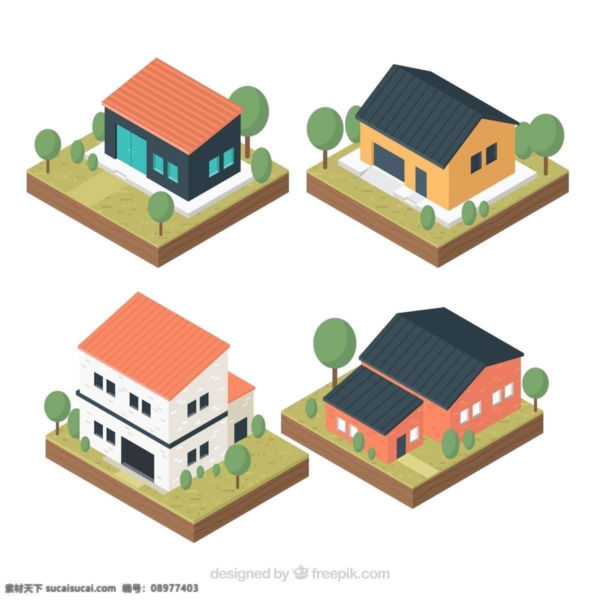 款 立体 私人 住宅设计 矢量 私人住宅 住宅 房屋 树木 草地 楼房 灌木 草坪 文化艺术 绘画书法