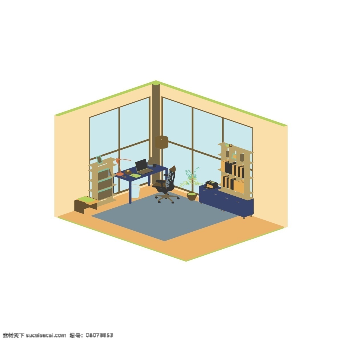 简约 扁平 卡通 d 办公 场景 元素 商用 办公室 室内 职业 屋子 2.5d 工作