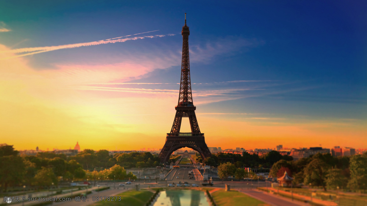 巴黎 铁塔 埃菲尔 浪漫 夕阳 阳光 蓝天 自然景观 建筑景观
