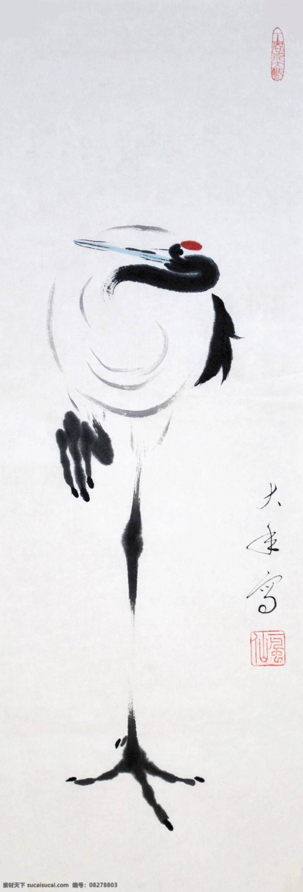 梁大年 国画 鹤 梁克民 一风山人 丹青 水墨 写意 丹顶鹤 仙鹤 美术 书画 日本鹤 japanese crane 风 山人 梁 大年 中国画 绘画书法 文化艺术