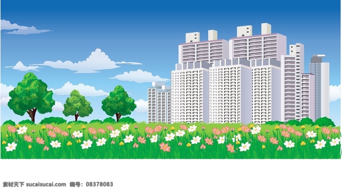 城市 高楼 建筑 绿化 白色