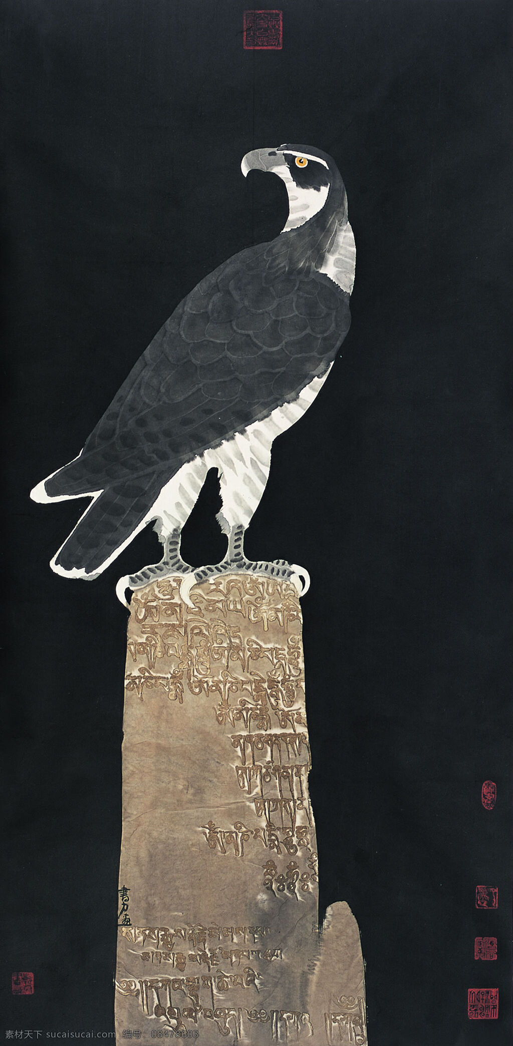 高 瞻 图 刺绣 老鹰 中国画 镜心 水墨 工笔 花鸟画 韩书力作品 工艺美术 平面广告 装饰设计 家居装饰素材 室内装饰用图