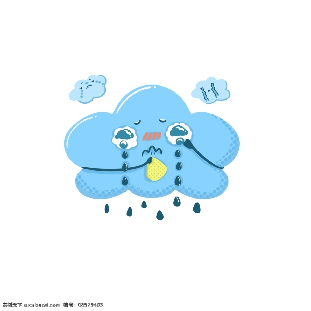 气象 小雨 天气 卡通 形象 悲伤 哭泣 云朵 蓝色 阴雨