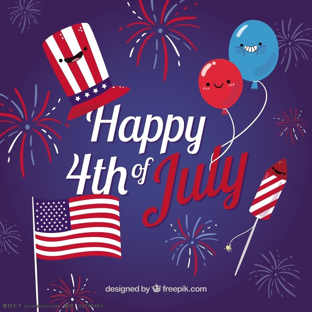 漂亮 气球 烟花 美国 独立日 背景 漂亮的 美国独立日