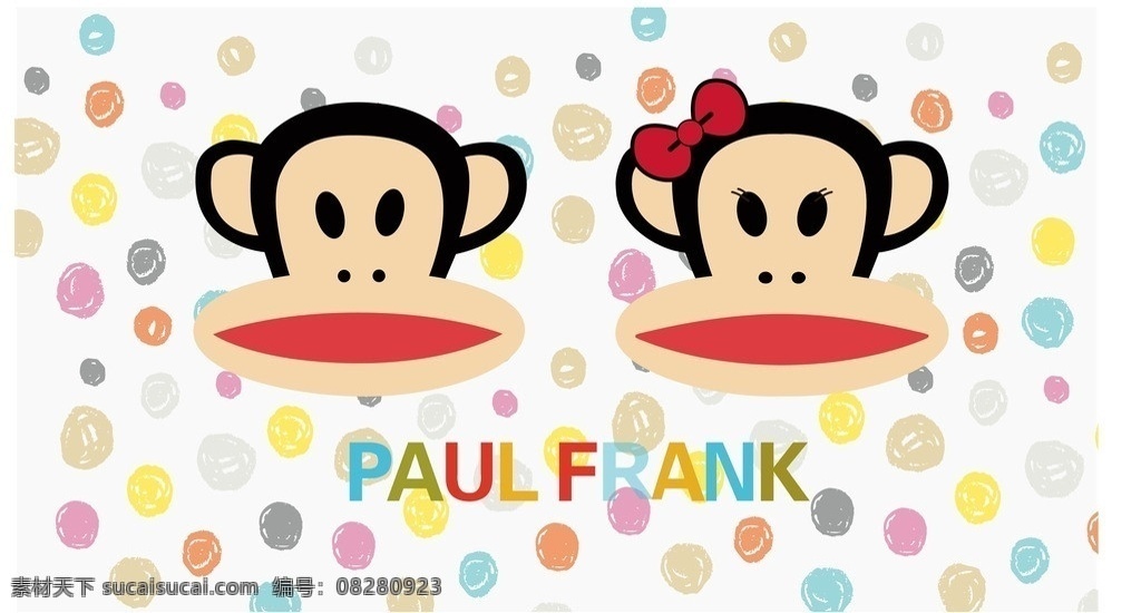 大嘴猴 卡通 儿童 男孩 女孩 大 嘴 猴 彩色圆圈圈 paulfrank 背景 两个大嘴猴 两只大嘴猴 其他设计 矢量