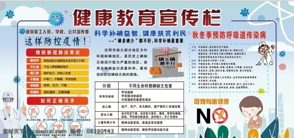 健康教育 宣传栏 疫情 传染病 补碘 吸烟 健康 分层