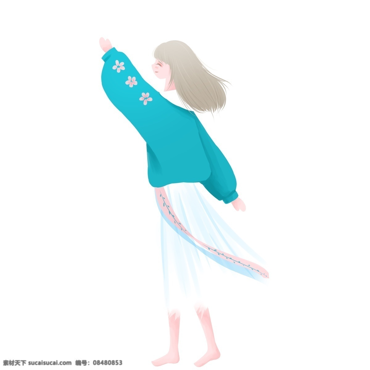 手绘 卡通 女孩 图案 元素 人物 设计元素 装饰图案 简约 长裙女孩 元素设计 创意元素