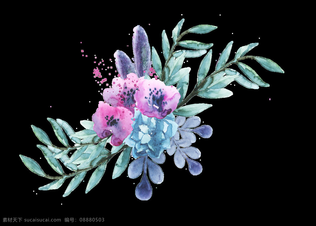 幻彩 花蕊 透明 装饰 花枝 蓝色 免扣素材 透明素材 装饰图案