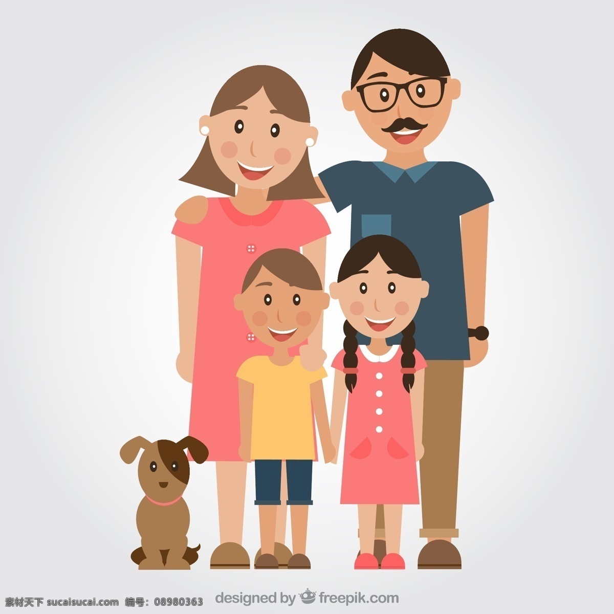 卡通 快乐四口之家 孩子 父亲 母亲 姐姐 弟弟 哥哥 妹妹 兄妹 姐弟 人物 挂画 家 家庭 矢量图 ai格式 人物图库 生活人物 平面素材