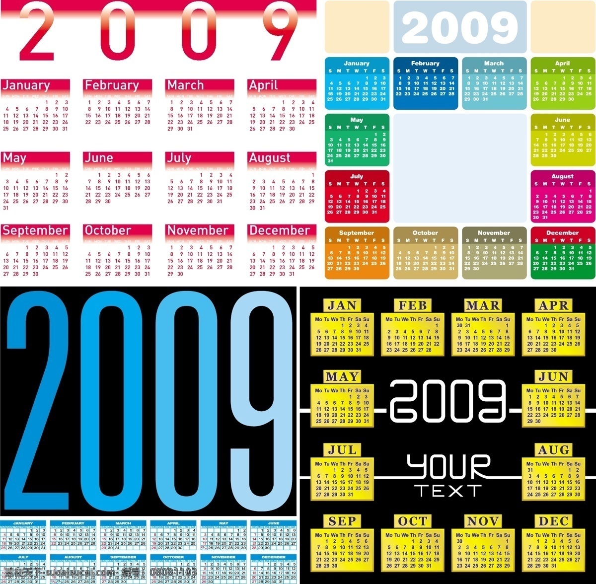 款 2009 全年 日历 矢量 矢量图