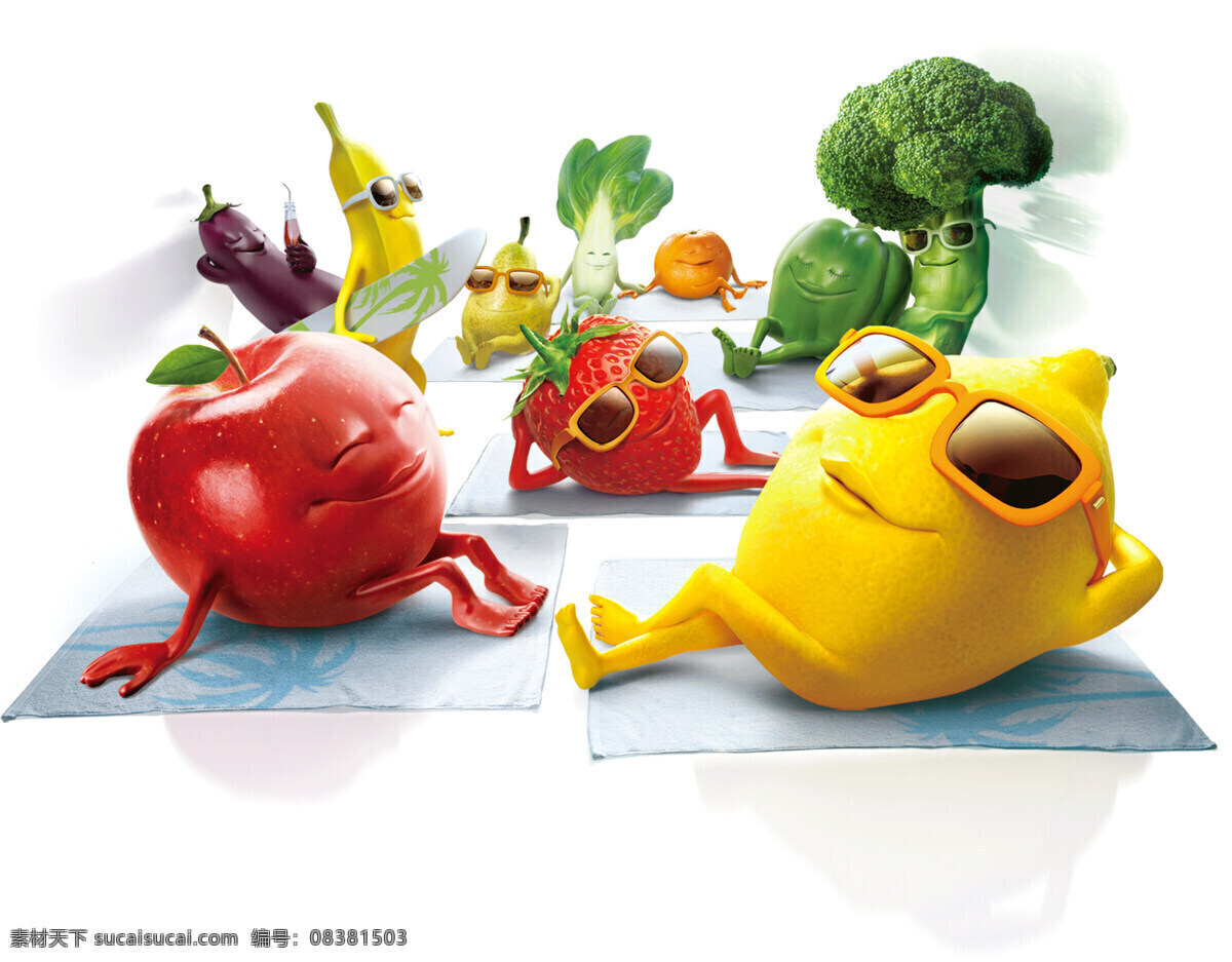 水果 蔬菜 拟人化 拟人 卡通形象 鲜果 欢乐 优惠 促销 果蔬行业