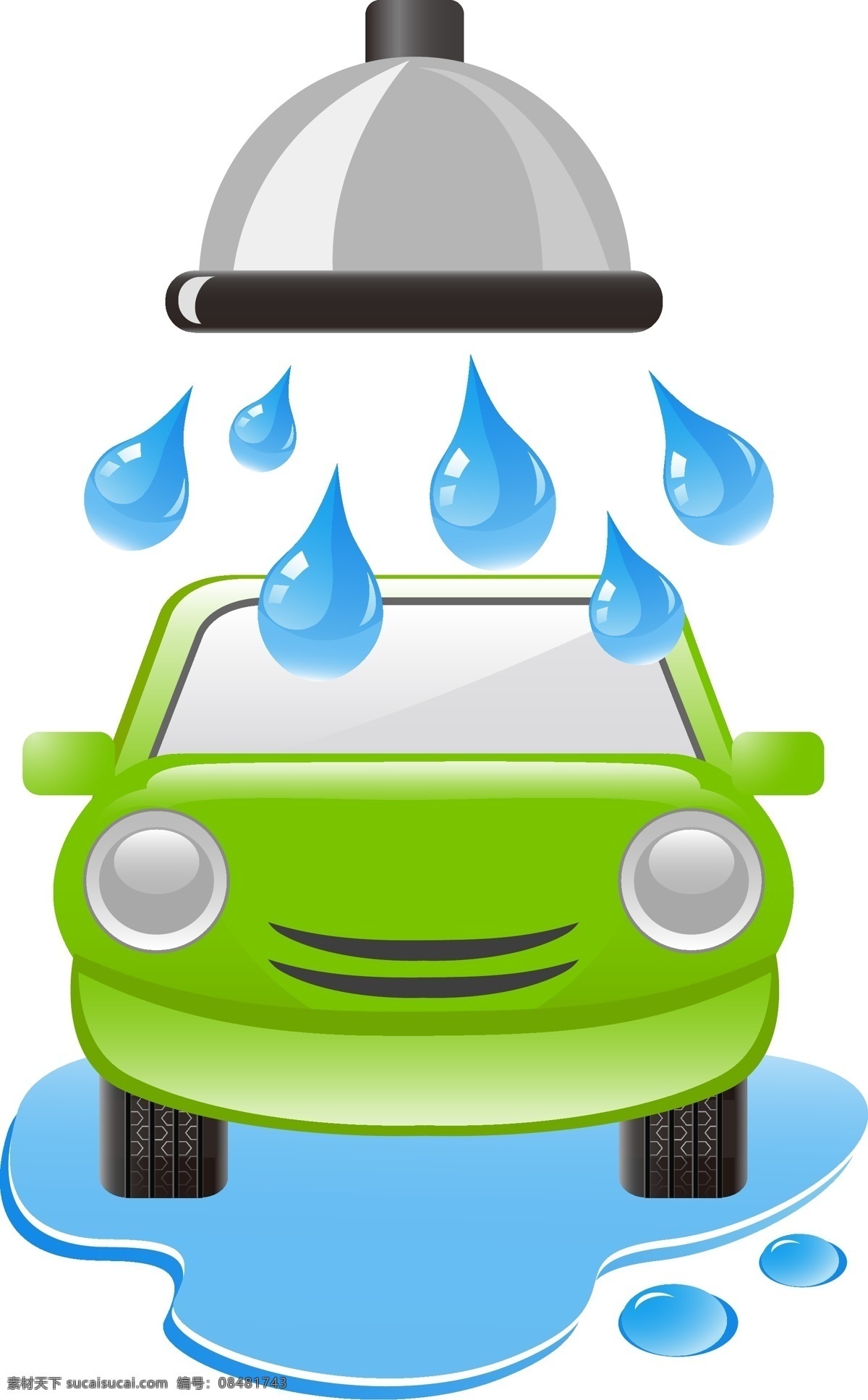 手绘 绿色汽车 行驶 下雨 ai元素 矢量下雨 汽车元素 免扣元素