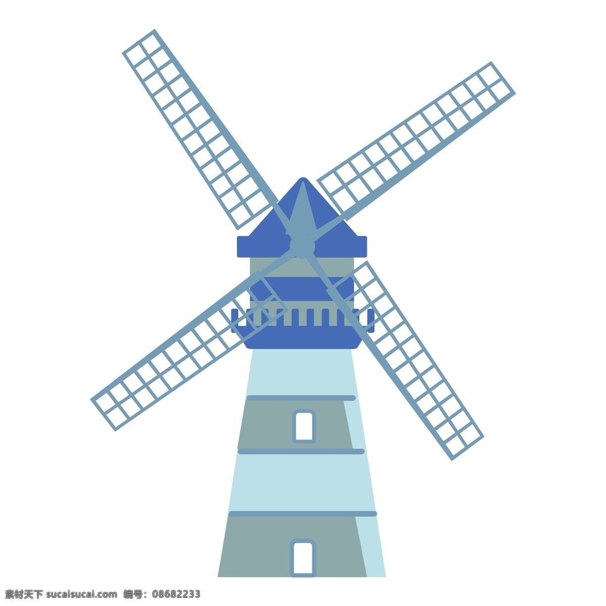 蓝色 风车 建筑 插图 蓝色风车 一个风车 风车插画 建筑插图 蓝色建筑 发电 风力发电