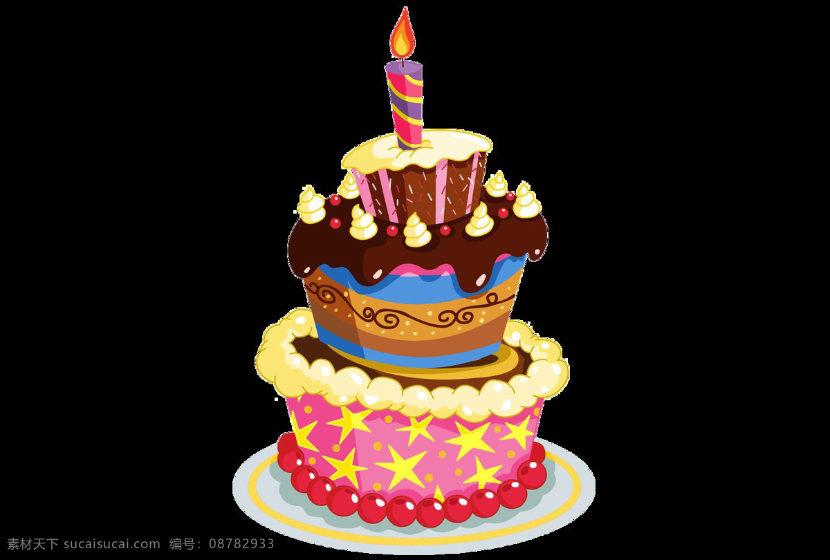 卡通 彩色 两 层 蛋糕 元素 png元素 蜡烛 免抠元素 庆祝 生日 透明素材