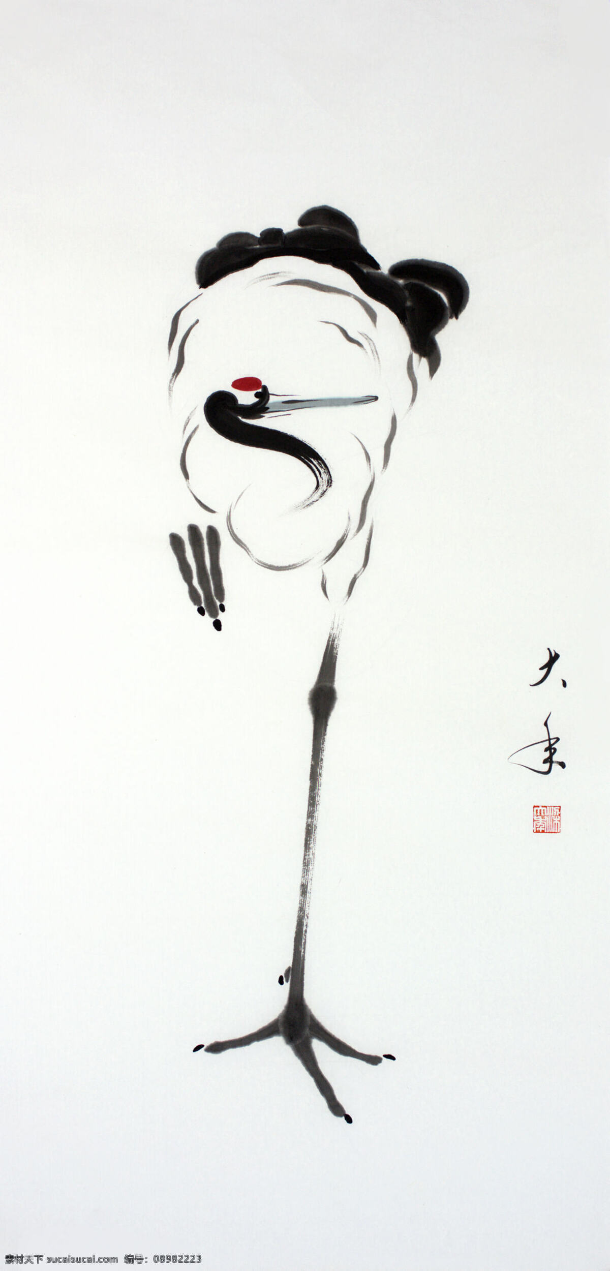 鹤 国画 梁大年 丹顶鹤 仙鹤 日本鹤 丹青 书画 文人画 梁克民 一风山人花鸟 水墨 双逸斋 写意 美术 风 山人 梁 大年 中国画 绘画书法 文化艺术