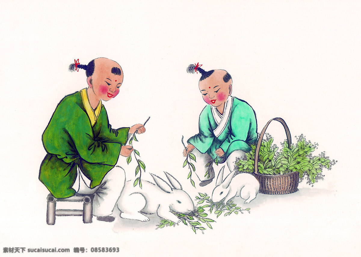 只 小 白兔 动物 绘画 美术 人物 中国画 农闲 染色 家居装饰素材 室内装饰用图
