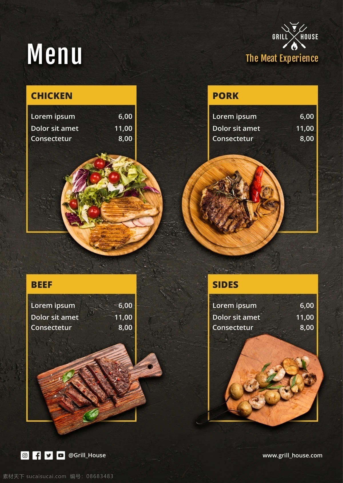 西餐牛排 菜单模板 适用于 西餐 牛排菜单设计 餐牌