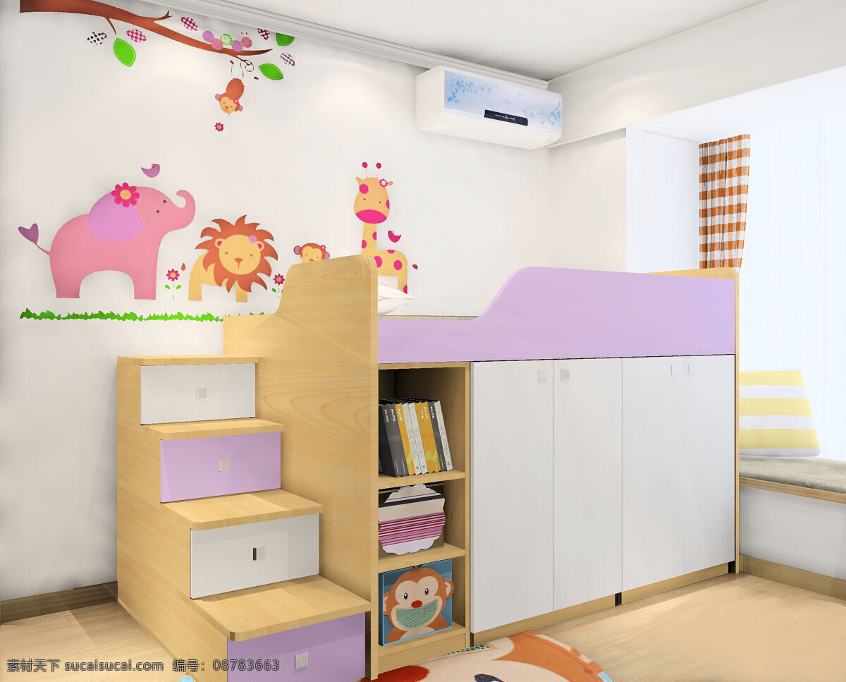 儿童房 卡通 室内 效果图 现代 简约 女孩房设计 3d设计 3d作品 儿童房效果图 室内效果图 儿童房图 粉色儿童房 粉色调房间 环境设计 室内设计 平面设计
