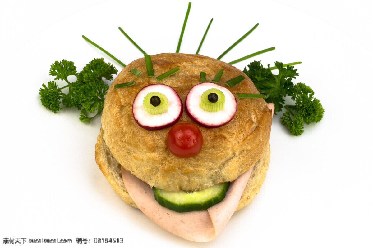 卡通 笑脸 三明治 卡通笑脸 点心 糕点 美食摄影 美味 食物 点心图片 餐饮美食
