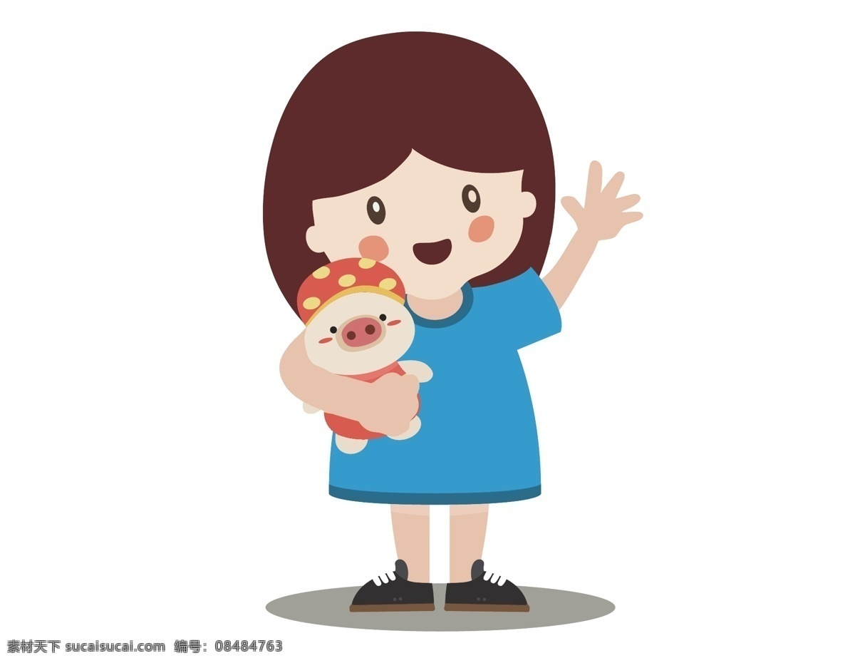 手绘 卡通 小 美女 抱 玩具 元素 矢量 小美女 玩玩具 ai元素 免扣元素