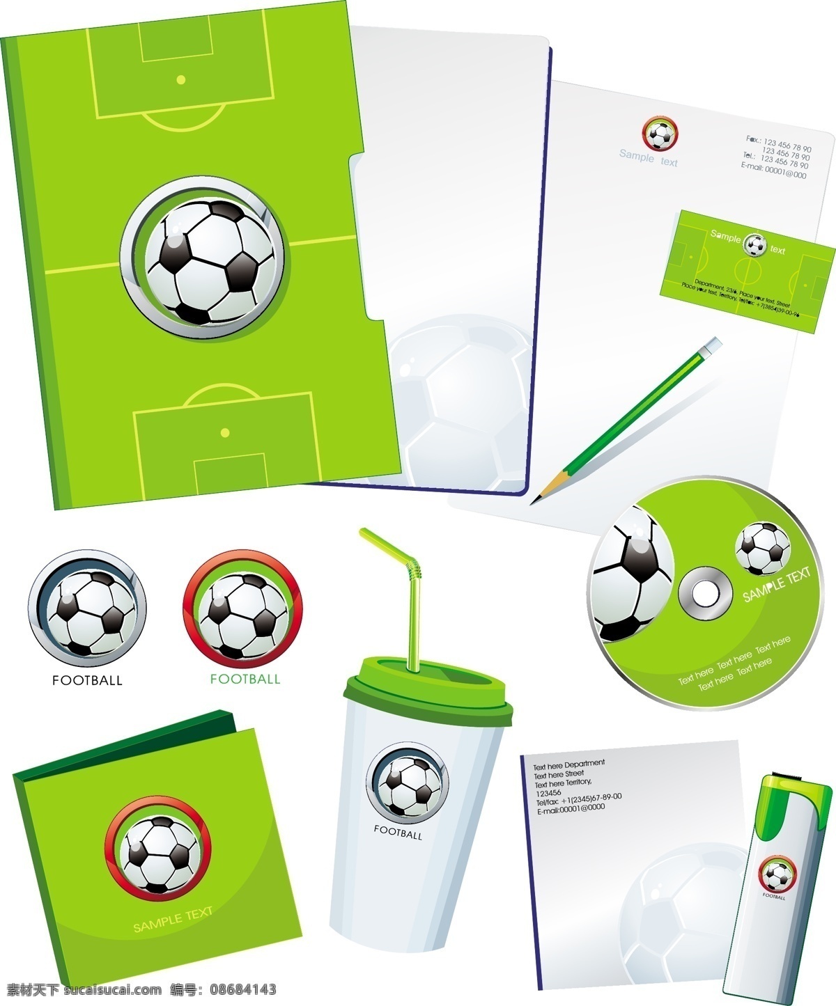足球 主题 矢量 夹 磁盘 名片 世界杯 文件夹 信封 专辑 足球场 矢量图 日常生活