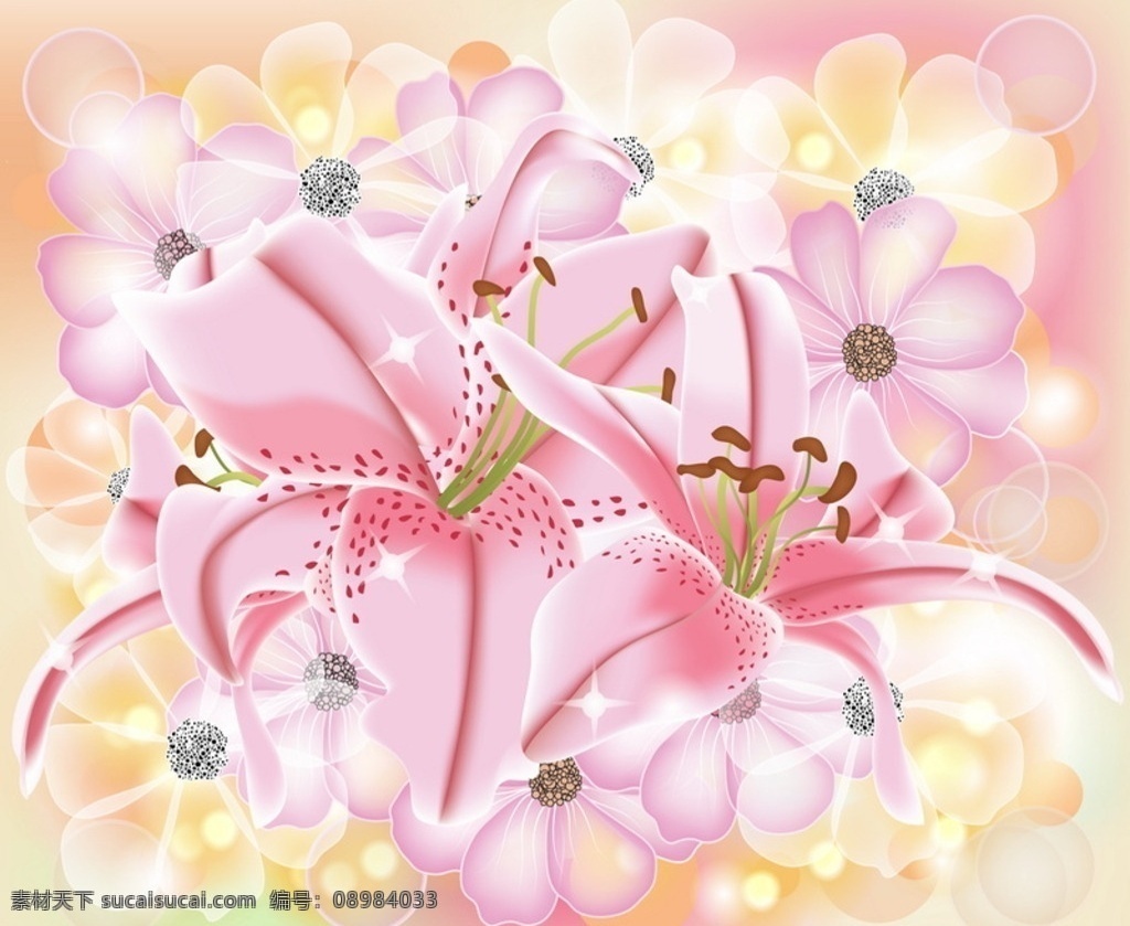百合花 手绘 百合 百合素材 鲜花素材 花卉 鲜花背景 生物世界 花草