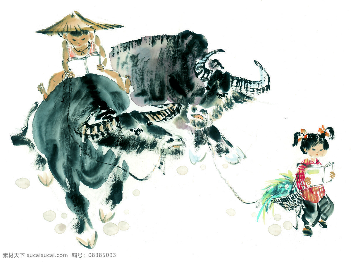 古代 儿童 水墨画 文化艺术 绘画书法 设计图库