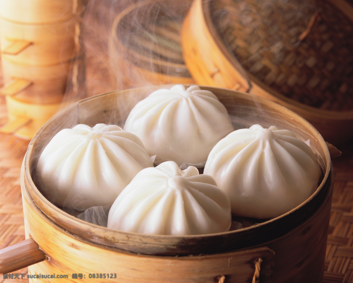 一笼包子 一屉包子 热包子 四个包子 包子 摄影图库 餐饮美食 传统美食