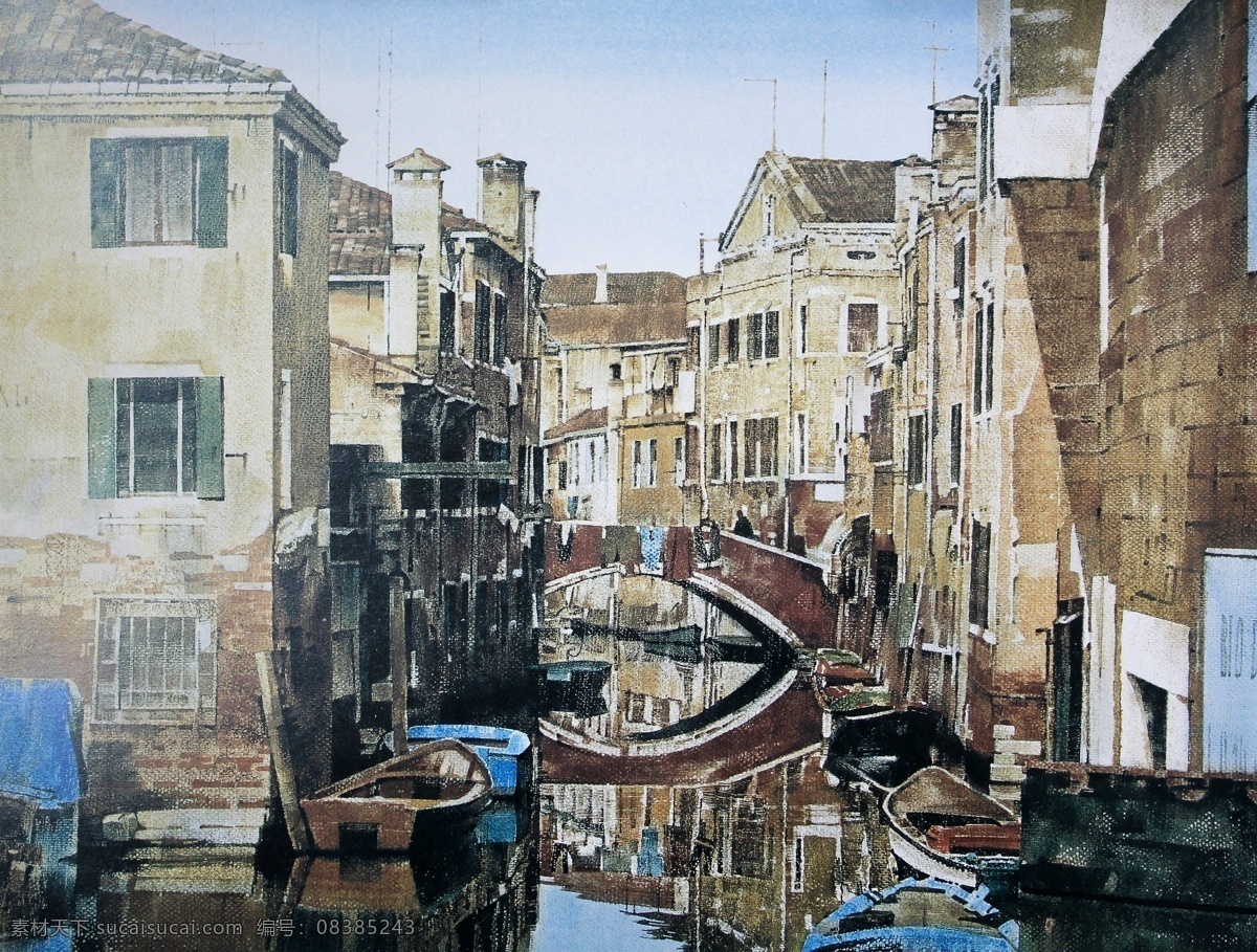 威尼斯水乡 水彩 水彩画 风景 水彩风景画 国外 民居 古朴 老 传统 西式 老房子 水乡 石桥 桥 小河 船 刘寿祥水彩 绘画书法 文化艺术