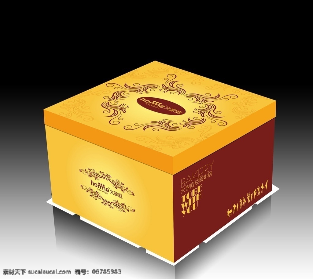 蛋糕盒 桔黄色 棕色 生日 蛋糕 盒子 花纹 欧式 包装设计 矢量
