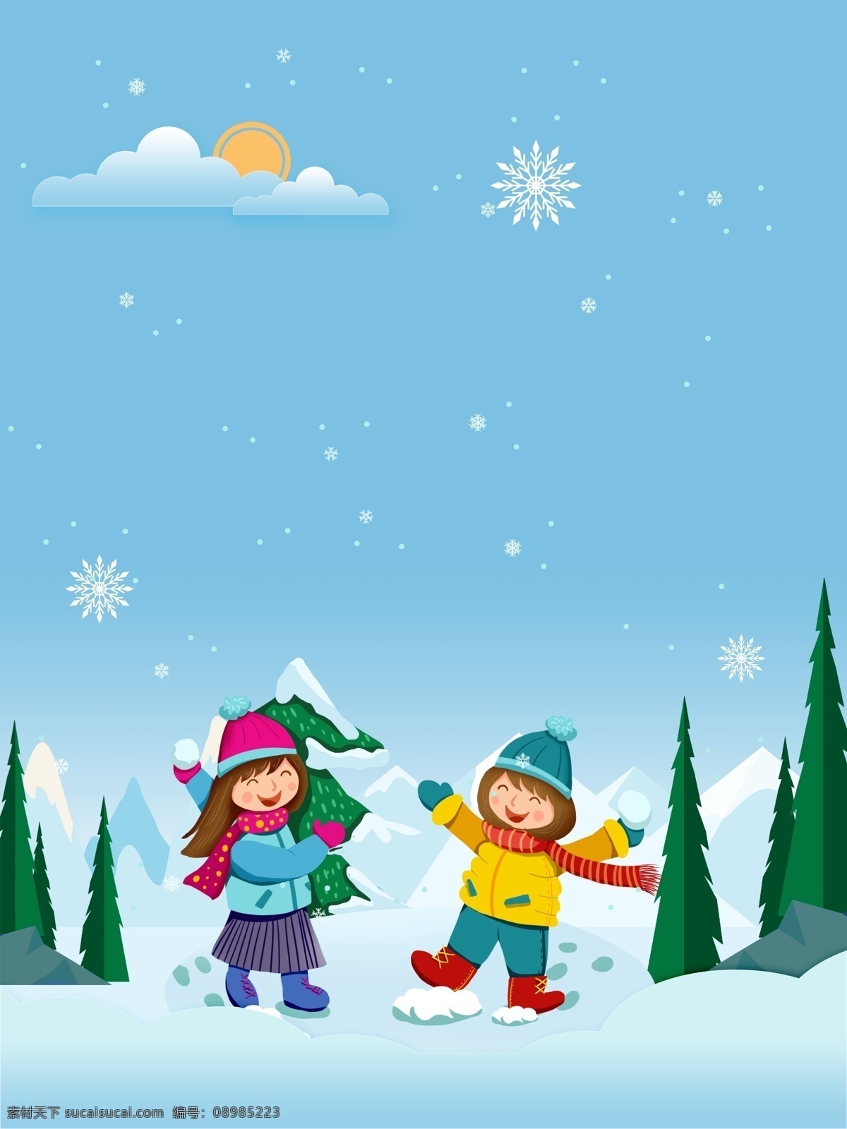 冬季 雪地 儿童 雪人 背景 冬至背景 下雪 冬天 冬至节气 传统节气 少儿滑雪背景 24节气冬天 冬至背景图