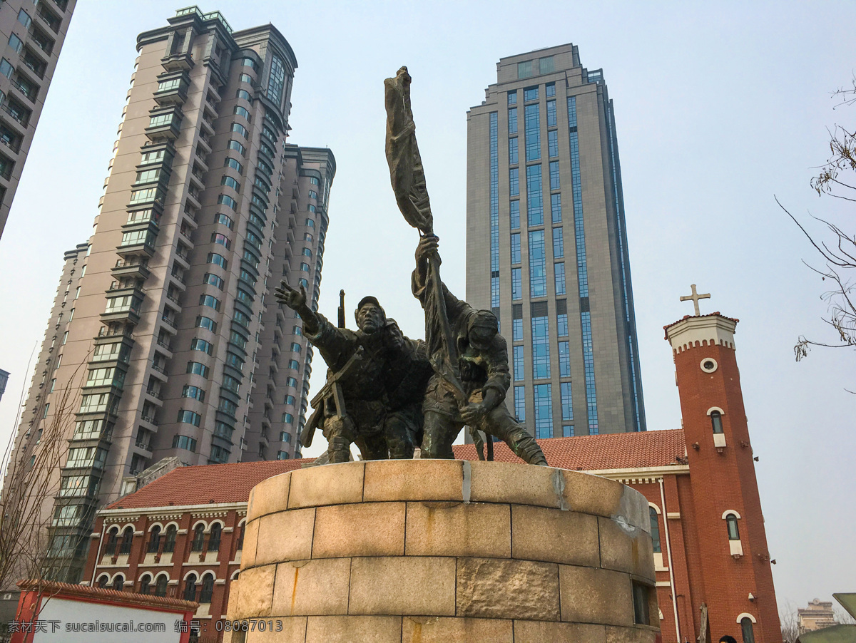 天津 张自忠路 教堂 雕塑 街道 天空 城市 旅游摄影 国内旅游