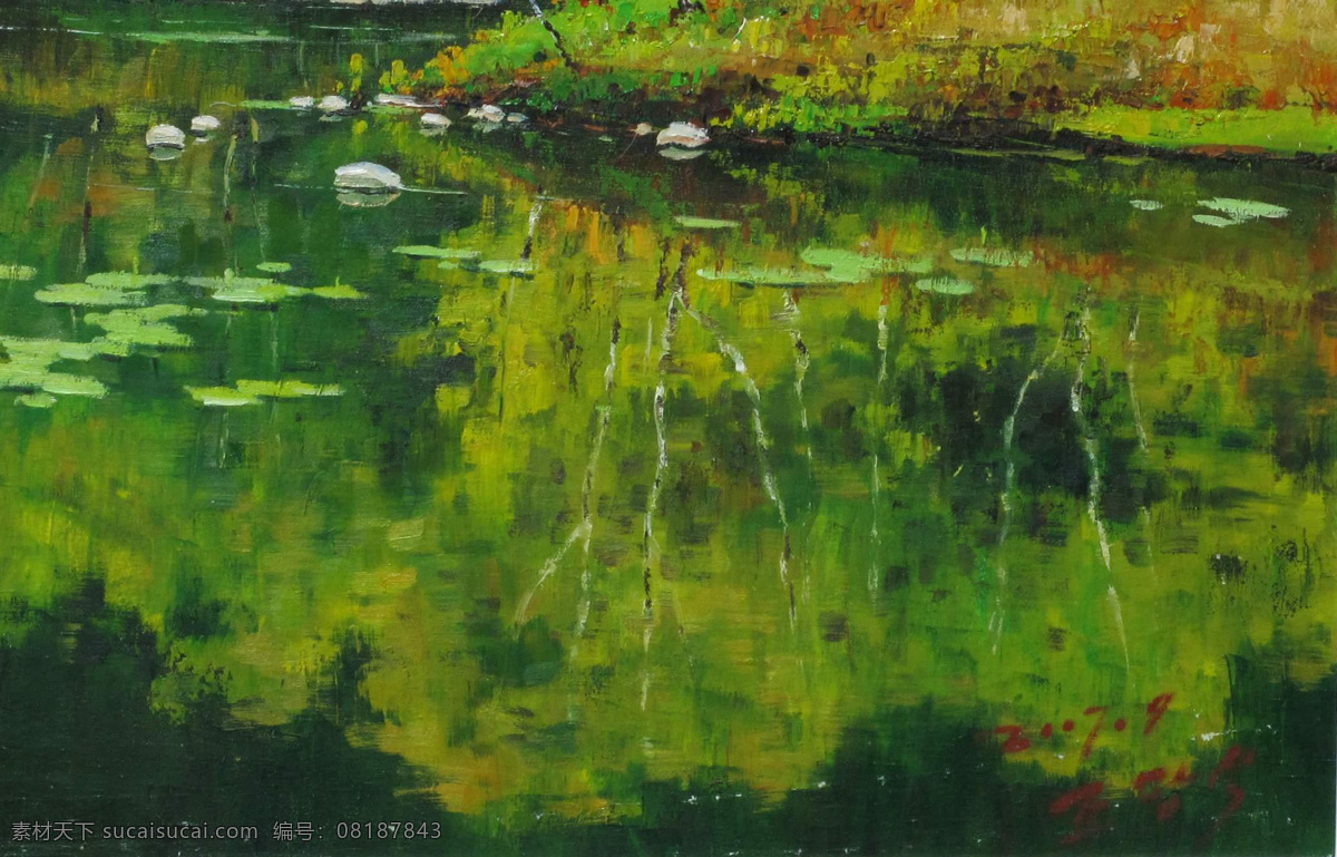 彩色 池塘 倒影 风景 风景油画 荷花 荷塘 荷叶 油画 油画风景 色彩 绘画 艺术 朦胧油画 朦胧画 油画作品 大师作品 当代 艺术家 作品 艺术家作品 景色 景色油画 树木 植物 绘画书法 文化艺术 家居装饰素材