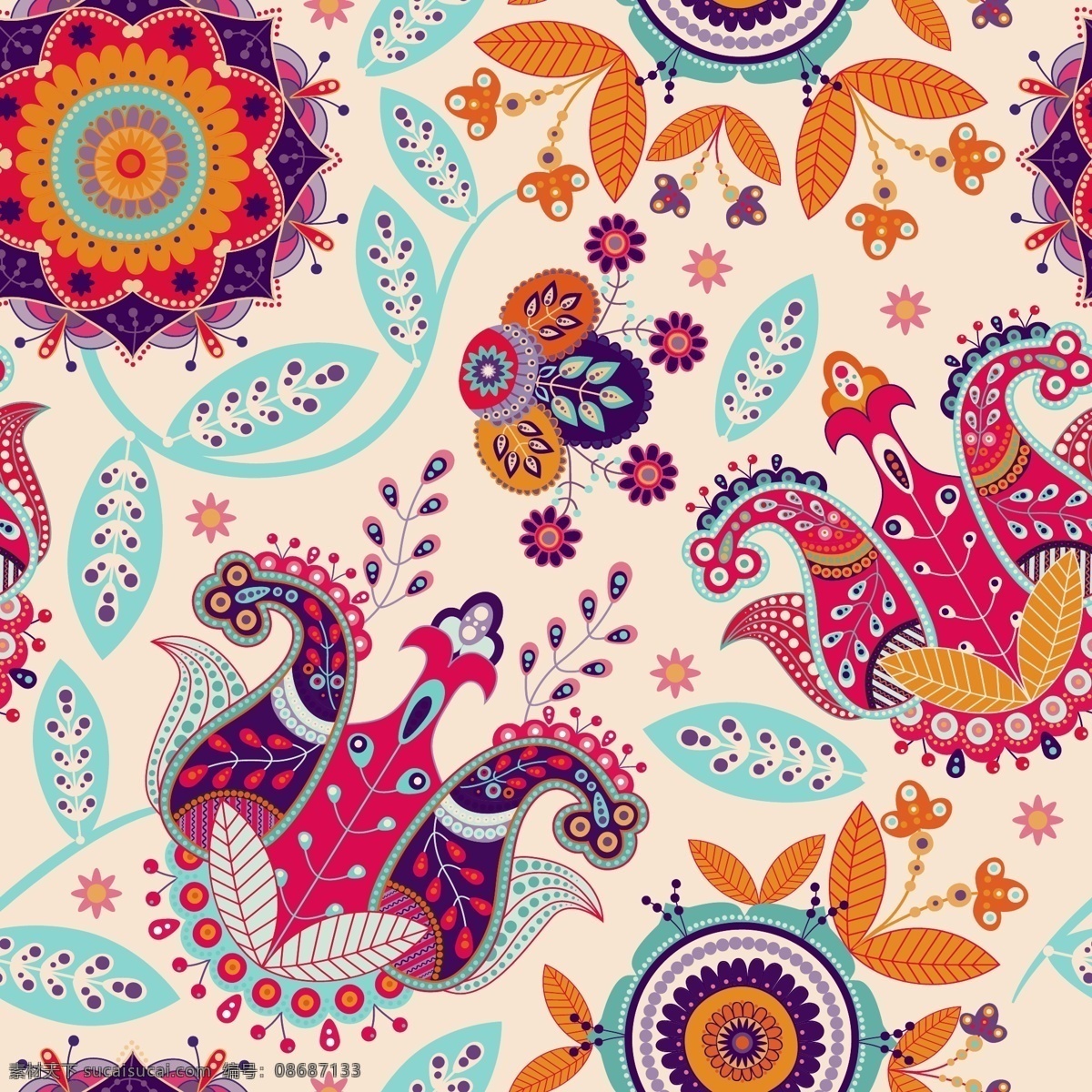 无缝花纹 古典花纹 抽象背景 时尚花纹 手绘花卉 壁画图案插图 传统花纹 装饰花纹 背景底纹 矢量 底纹边框