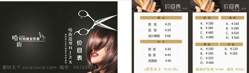 理发店价目表 价目表 理发店 美发 黑色背景 画册设计