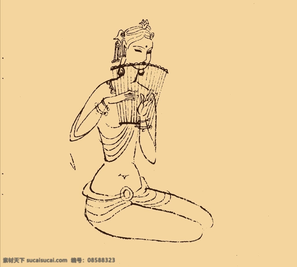 敦煌壁画 敦煌 壁画 飞天 菩萨 佛教 白描 传统 图案 纹样 中国风 线描 分层 源文件