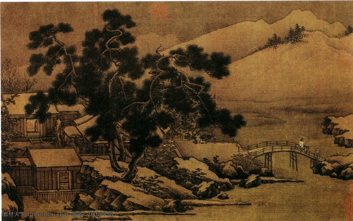 土色 毛笔画法 古画免费下载 古画 古画背景 古画素材 古画图片 古画欣赏 山水 山水风景 山水国画 古画山脚下 古画壁纸 装饰素材 壁纸墙画壁纸