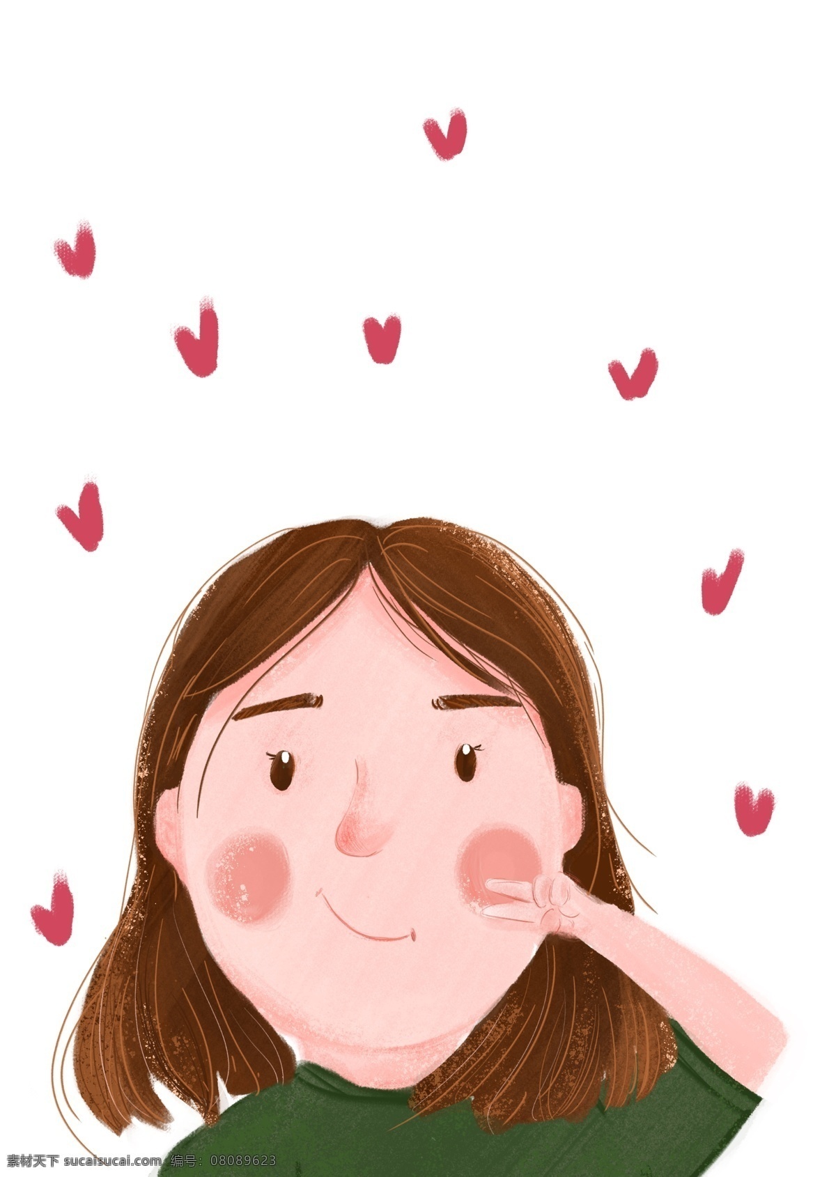 可爱 小女 生 手绘 插画 小女孩 爱心