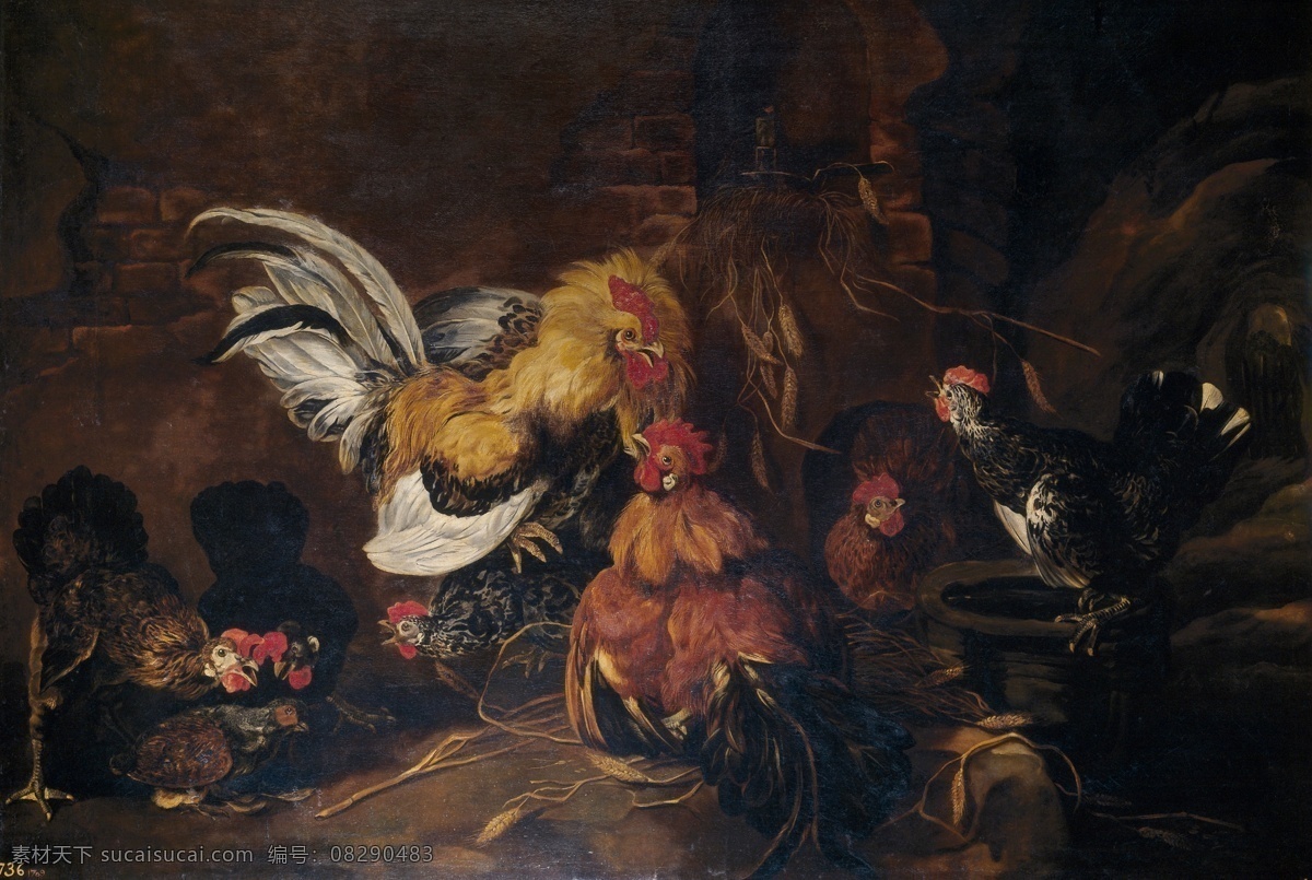 century 静物 植物 动物 食物 家禽 水果 印象派 写实主义 油画 装饰画 gallos de rina jan fyt 无 框 画 装饰素材